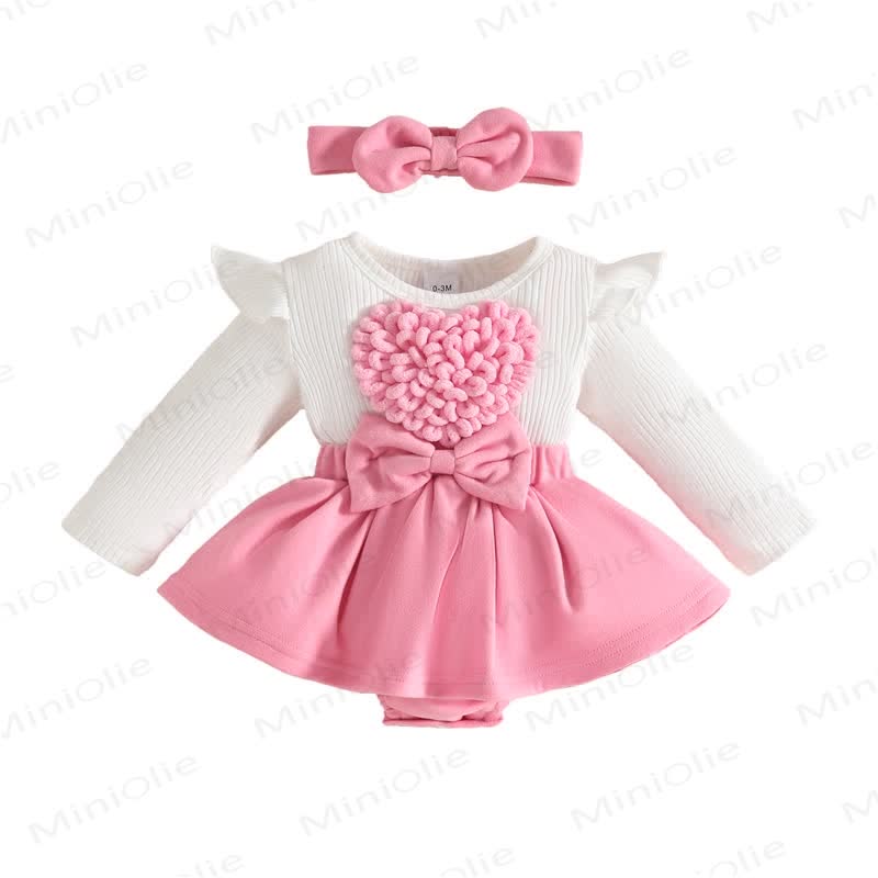 Baby Heart Rib Skirted Bodysuit with Headband