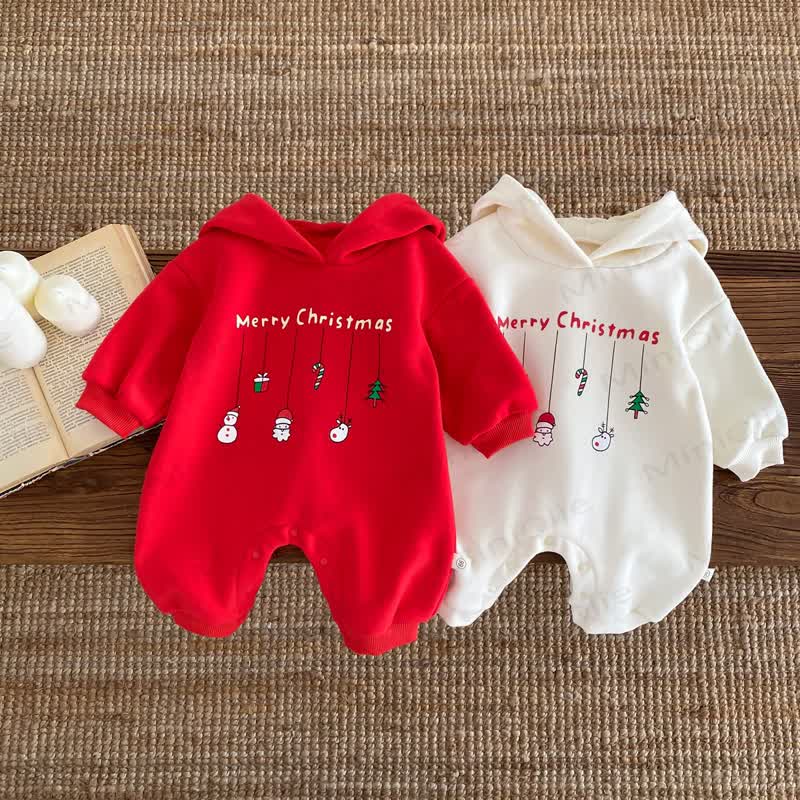 MERRY CHRISTMAS Baby Hooded Romper