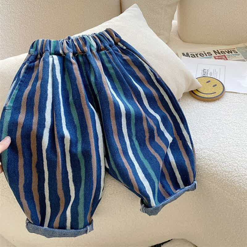 Toddler Colorful Vertical Striped Denim Pants