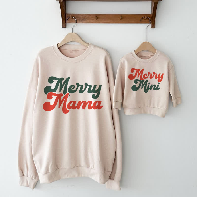MERRY MAMA MINI Mommy and Me Baby Beige Family Sweatshirt