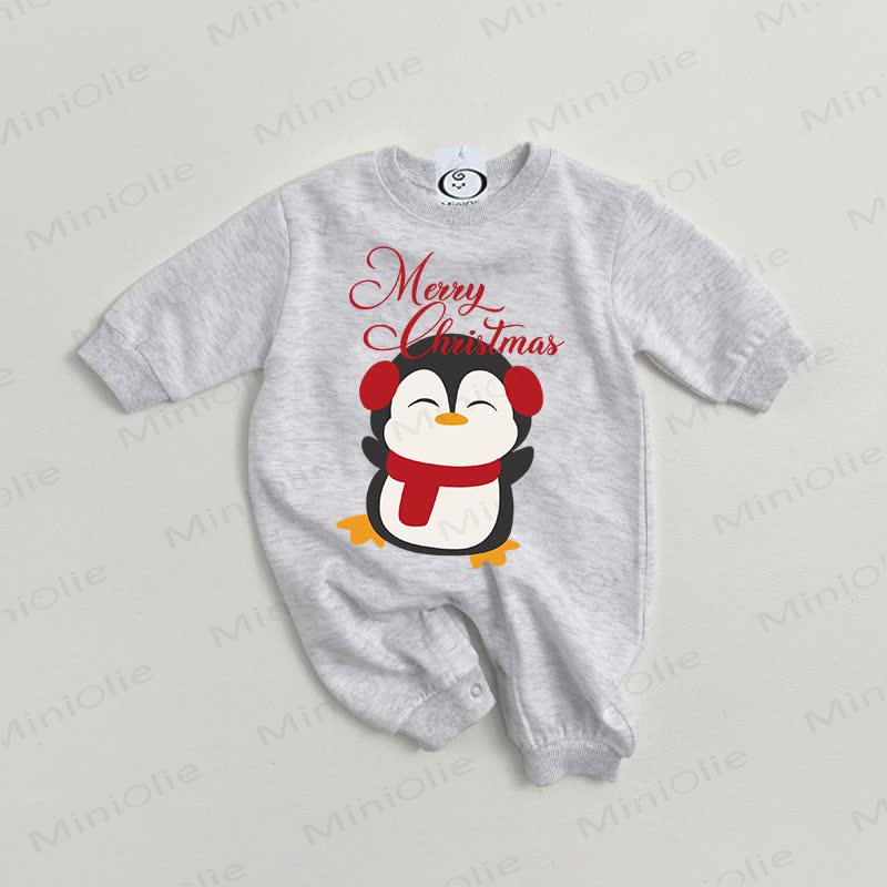MERRY CHRISTMAS Baby Penguin Grey Romper