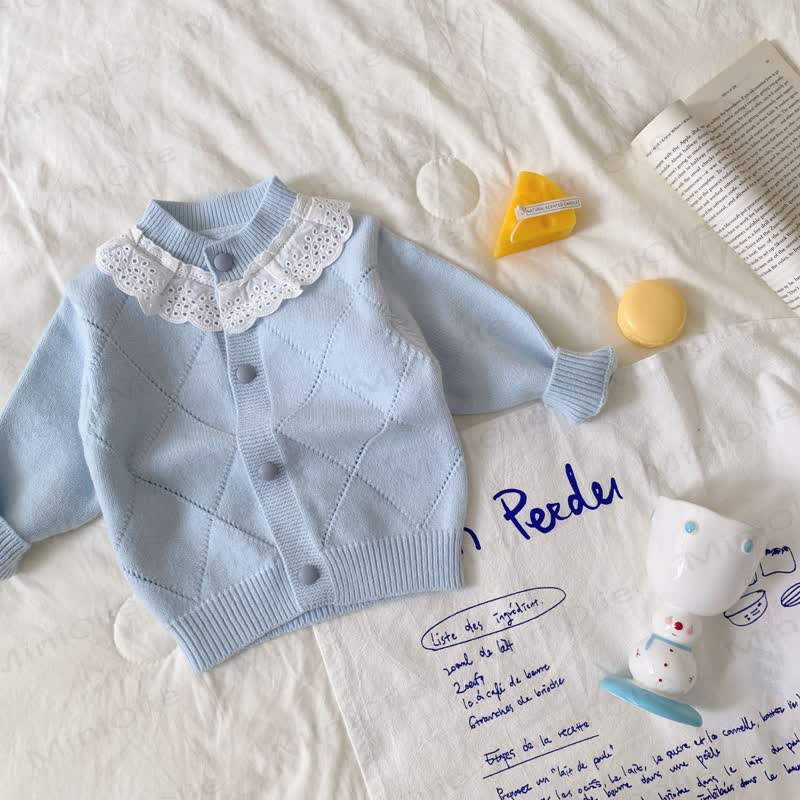 Baby Girl Lace Knitted Plaid 2-piece Set