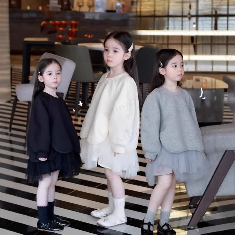 Toddler Kid Girl Knit Mesh Fleece Lined Dress