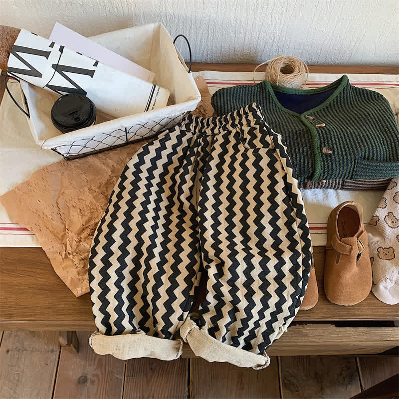 Toddler Wavy Grain Loose Black Pants