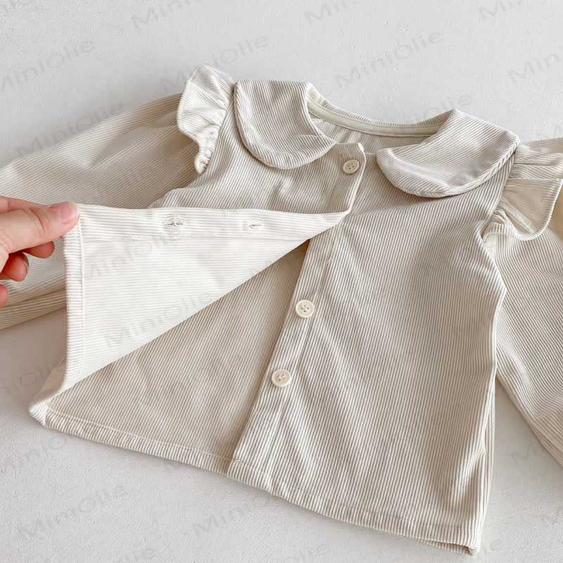 Toddler Girl Cord Bow Green Sleeveless Dress/Beige Baby Collar Top