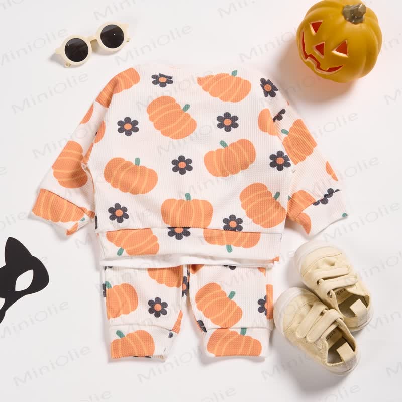 Baby Toddler Pumpkin Flower Waffle 2-piece Set