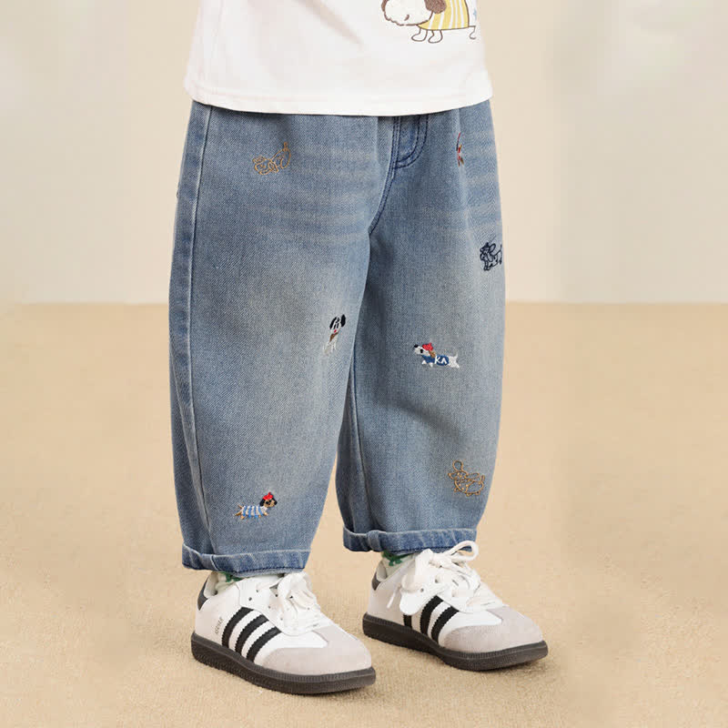 Baby Toddler Puppy Embroidered Denim Pants