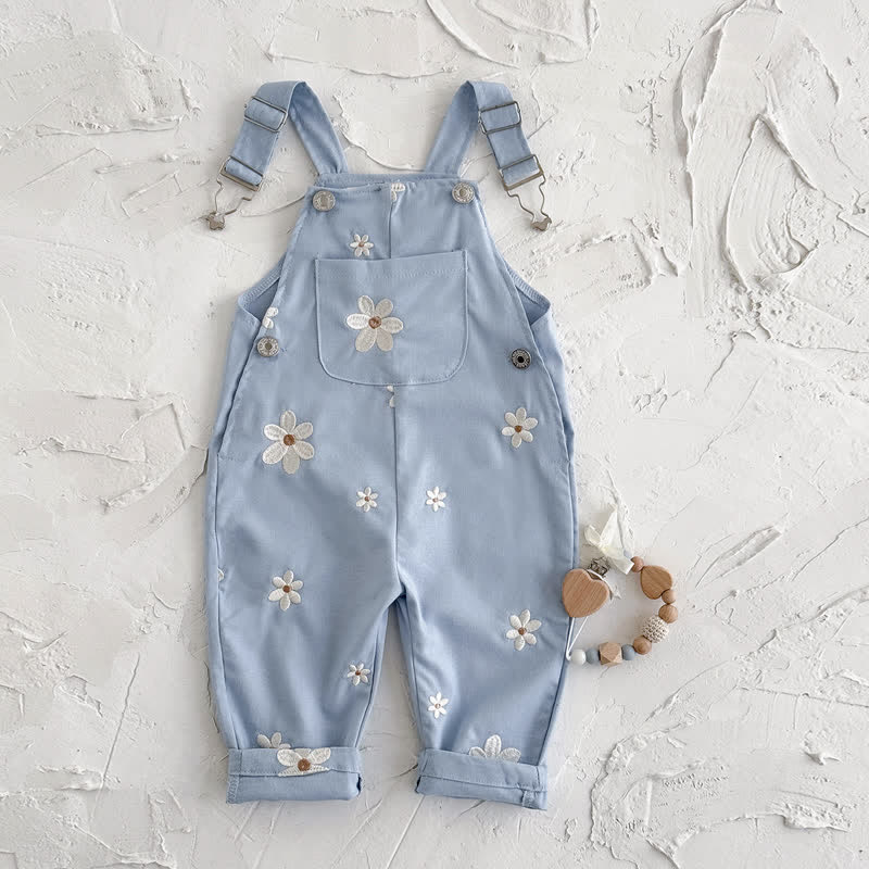 Baby Embroidered Flower Cute Blue Overalls