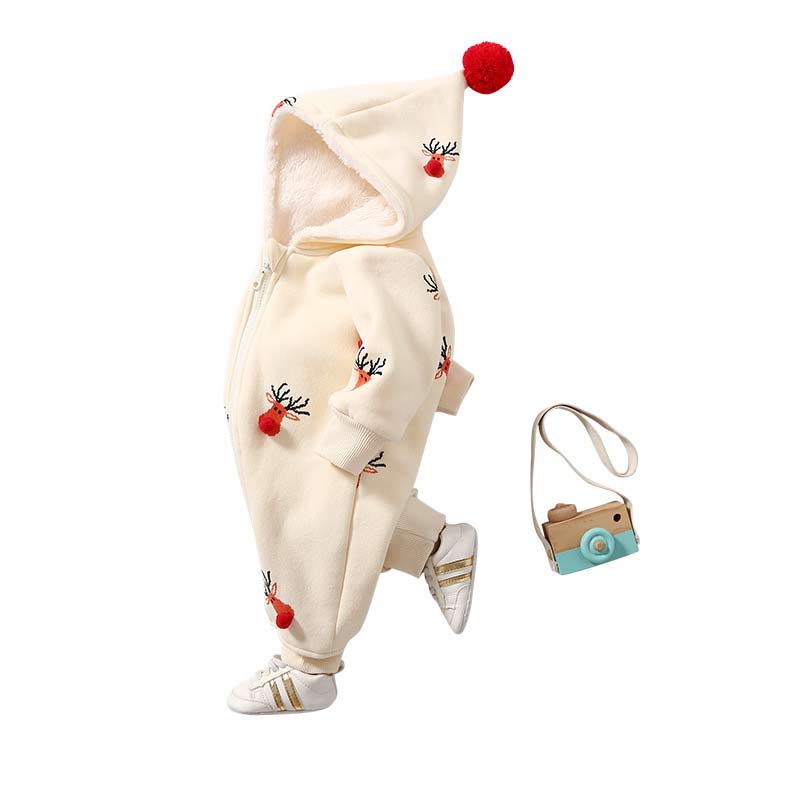 Baby Beige Deer Hooded Warm Romper