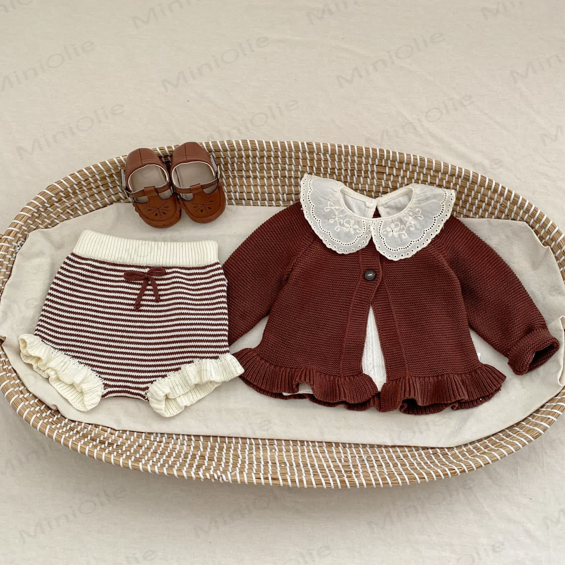 Baby Ruffled Cardigan/Striped Shorts