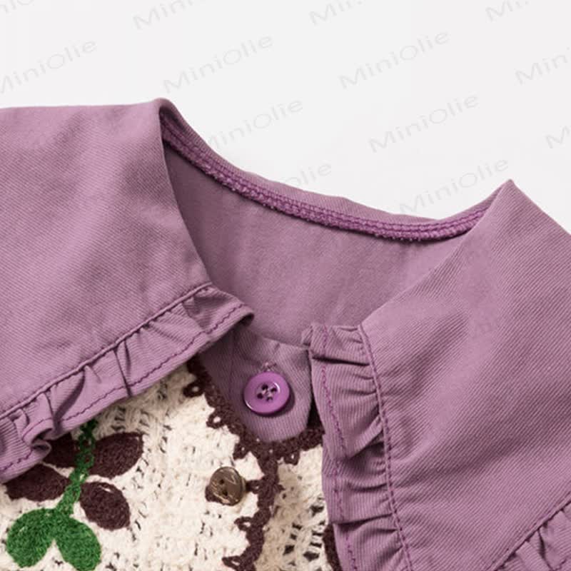 Toddler Girls Flower Ruffles Purple Cord Dress