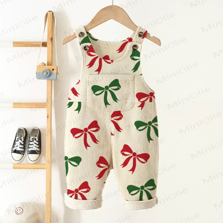 Baby Toddler Christmas Bow-knot Corduroy Overalls