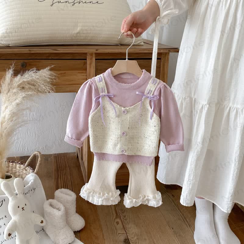 Baby Girl Purple Bow Knitted 2-piece Set