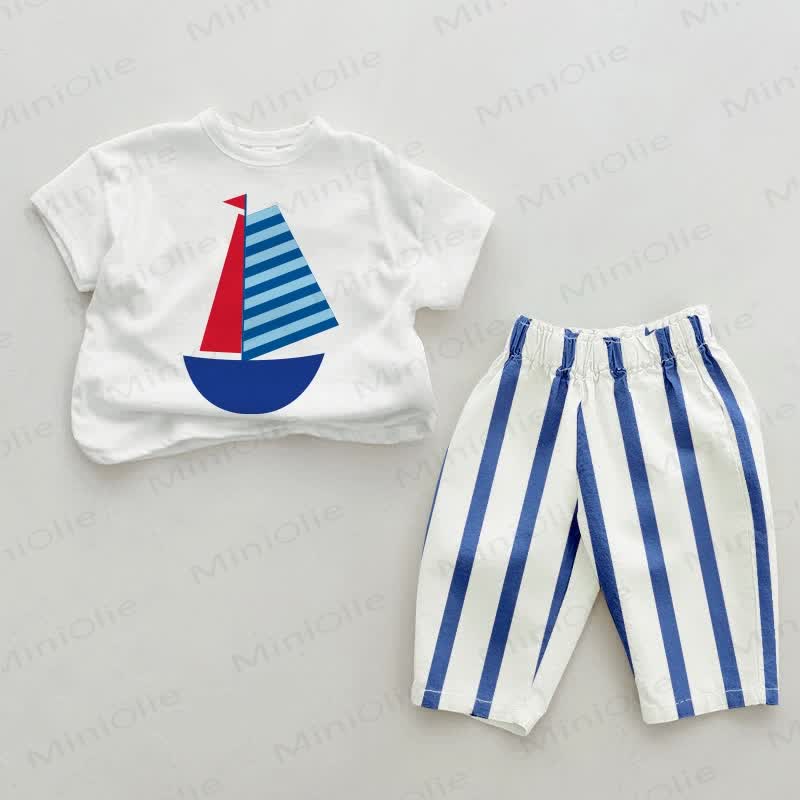 Baby Sailboat Blue Vertical Striped 2-piece Set