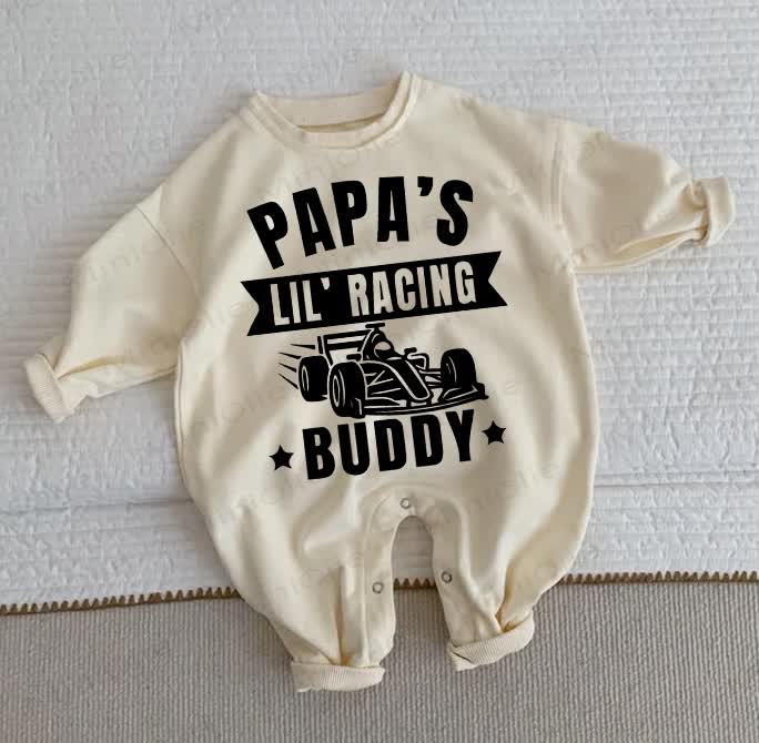 PAPA'S LIL' RACING BUDDY Baby Beige Romper