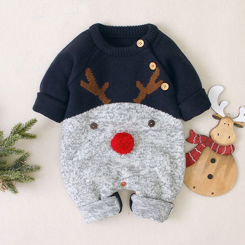 Christmas Elk Knitted Romper