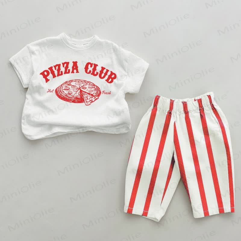 PIZZA CLUB Baby Pizza Red Vertical Striped 2-piece Set
