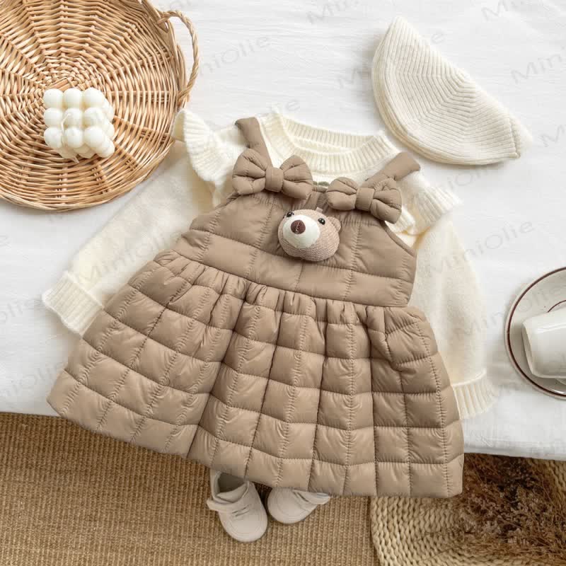 Baby Girl Bear Bow Quilted Sleeveless Dress