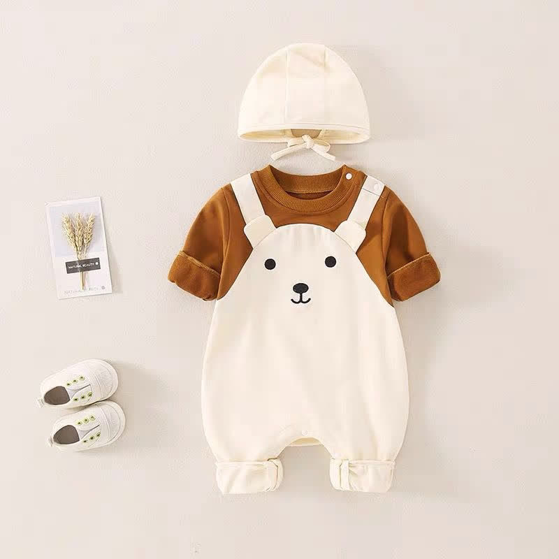 Baby Bear Color Block Romper with Hat