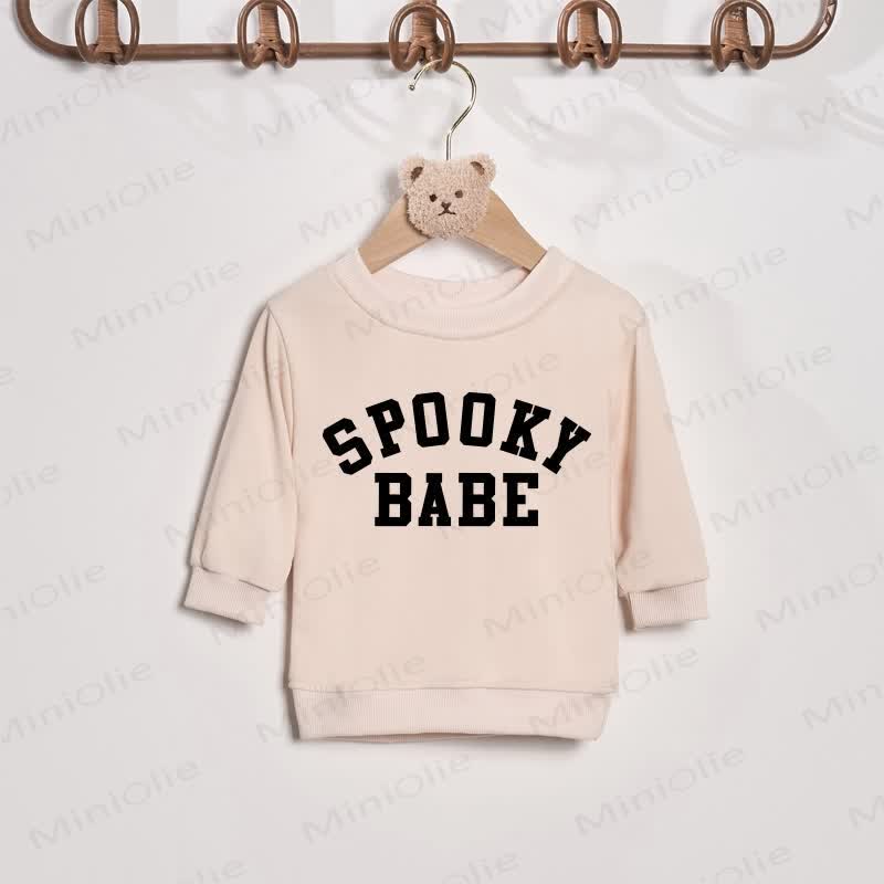 SPOOKY MAMA/BABE Mommy and Me Beige Family Sweatshirt