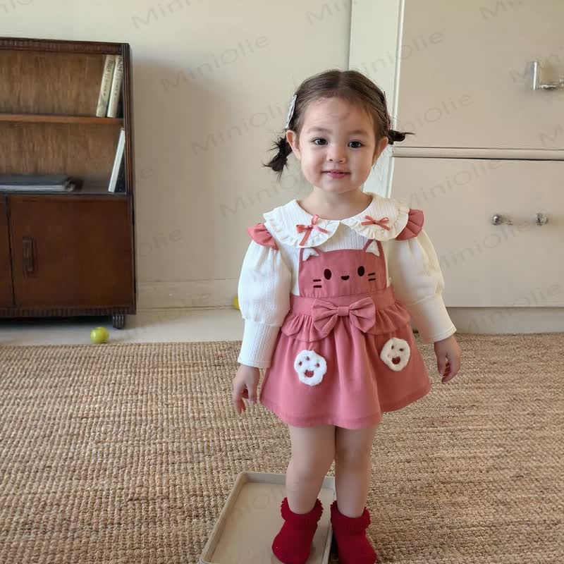 Baby Toddler Girl Bow Cat Lapel Dress