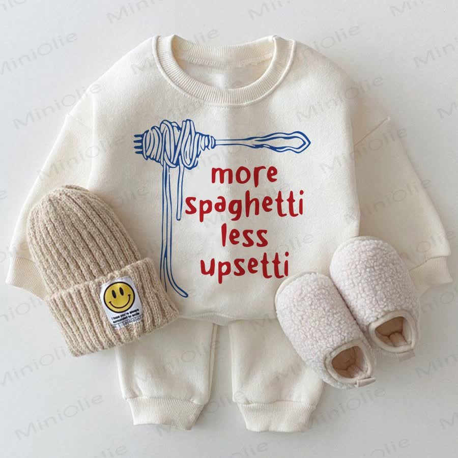 MORE SPAGHETTI LESS UPSETTI Baby Sweatshirt 2-piece White Set