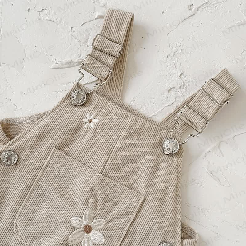 Baby Girl Cord Knitted Embroidered Flower Overalls