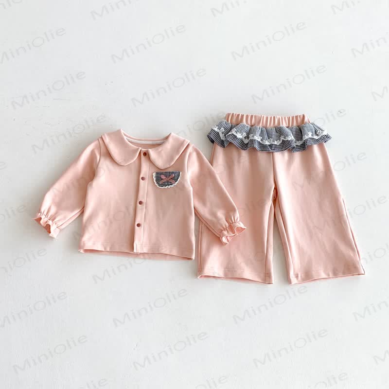 Baby Girl Plaid Pocket Bow 2-piece Set