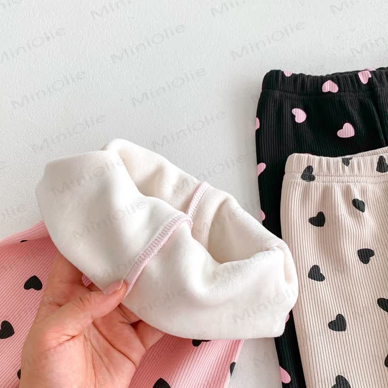 Baby Toddler Girl Heart Fleece Lined Leggings