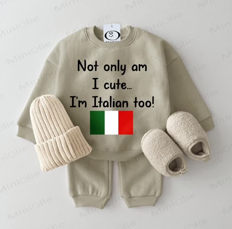 NOT ONLY AM I CUTE... I'M ITALIAN TOO! Baby 2-piece Grey Green Set