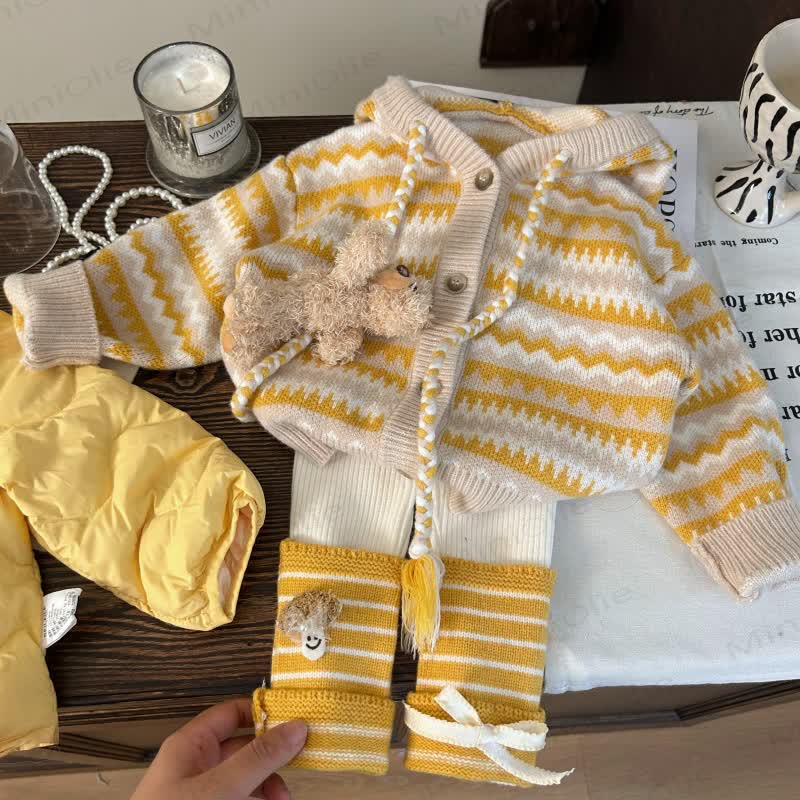 Toddler Kid Girl Knitted Stripe Cardigan/Leggings