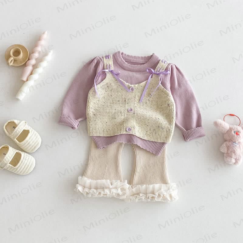 Baby Girl Purple Bow Knitted 2-piece Set