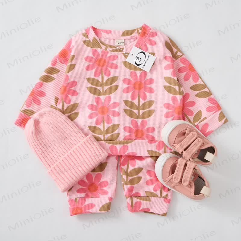 Baby Toddler Pink Sunflower Waffle 2-piece Set