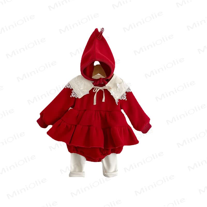 Baby Toddler Fleece Lined Red Romper Dress & Leggings