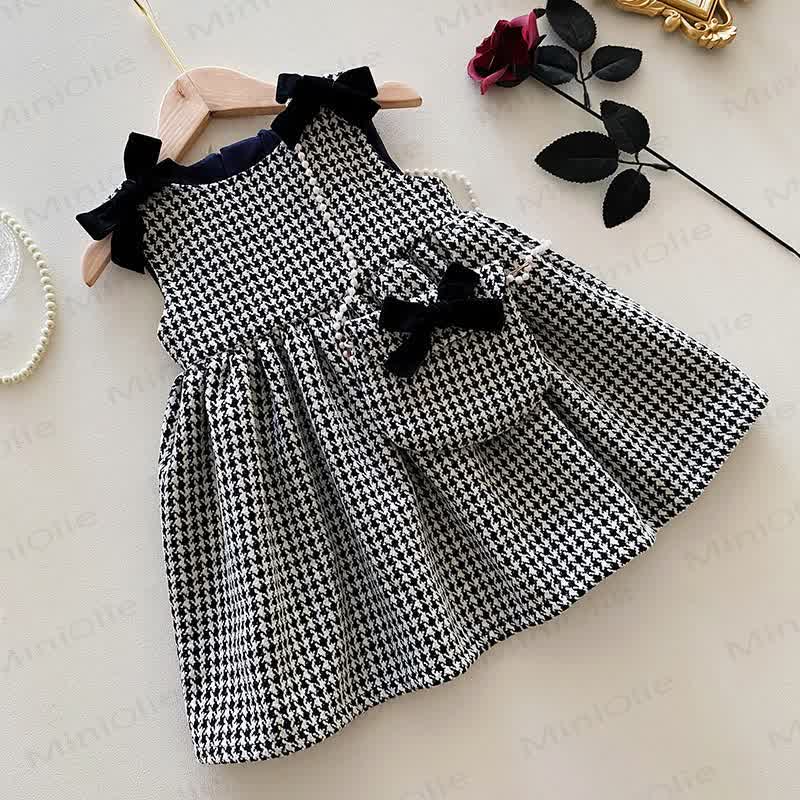 Toddler Girls Black White Plaid Bows Sleeveless Dress