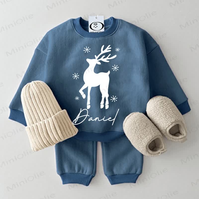 DANIEL Baby Christmas Elk Sweatshirt 2-piece Blue Set