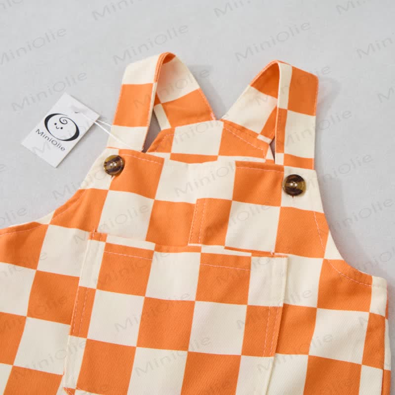 Baby Toddler Orange Checkerboard White Overalls