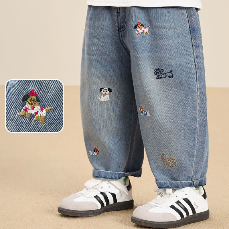 Baby Toddler Puppy Embroidered Denim Pants