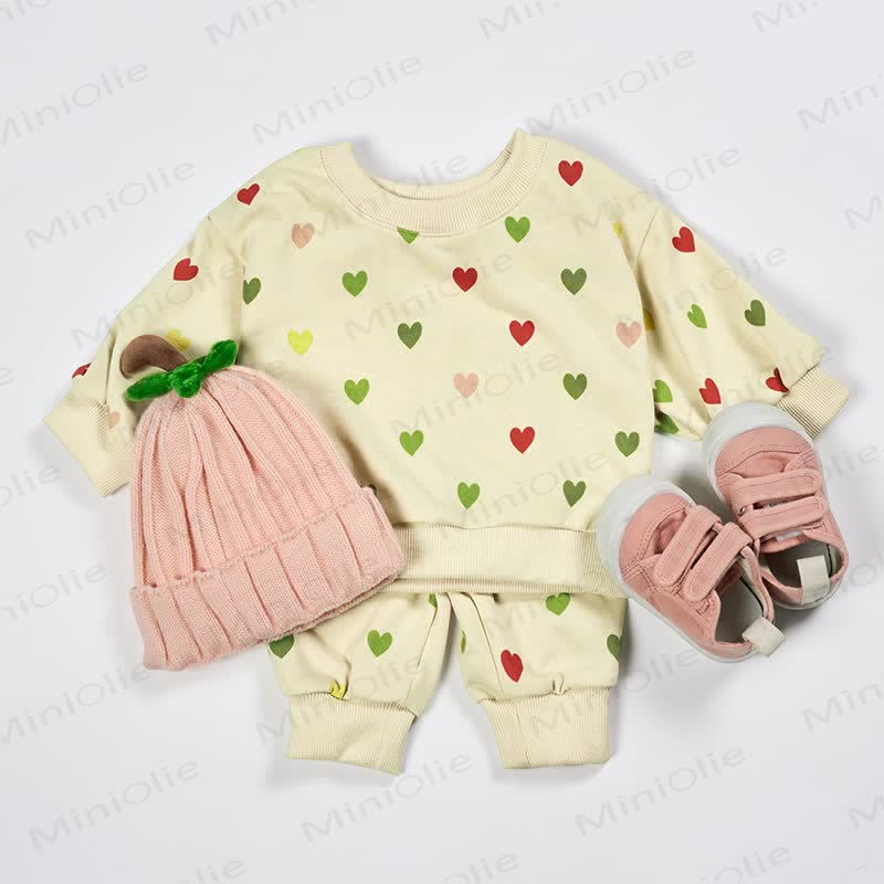 Baby Colorful Heart Sweatshirt and Pants 2-piece Set