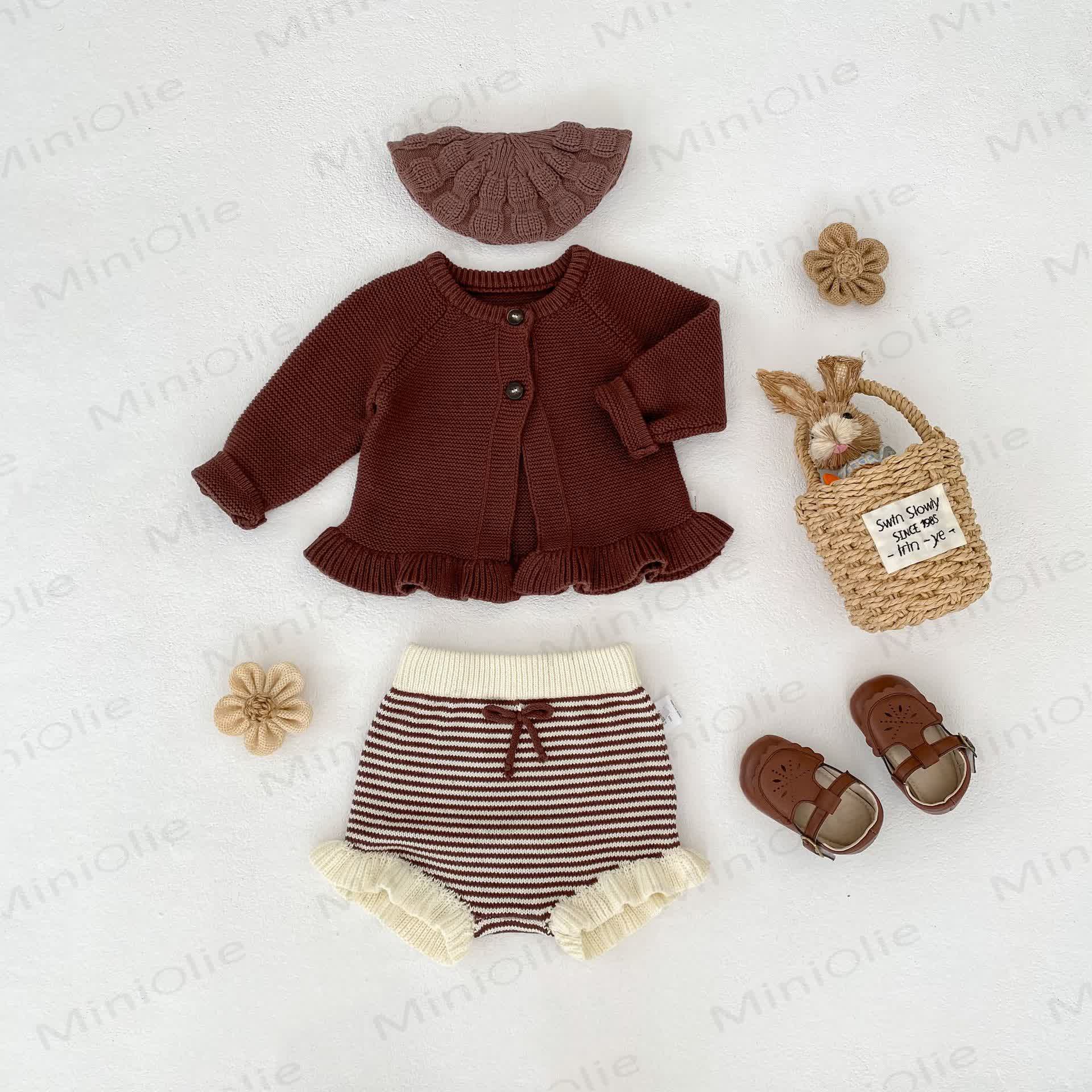 Baby Ruffled Cardigan/Striped Shorts