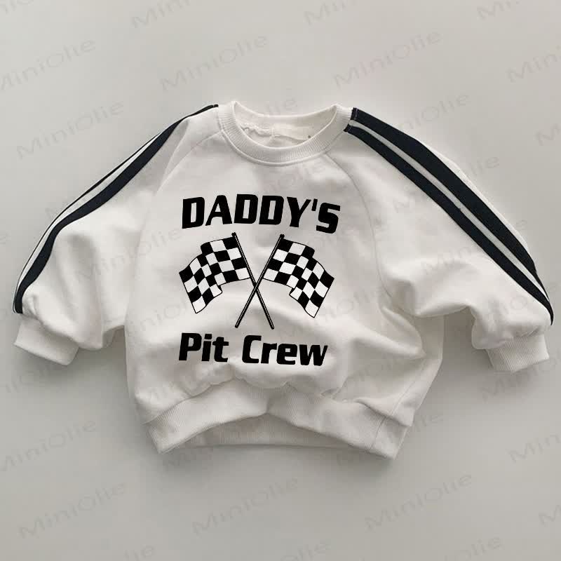 DADDY'S PIT CREW Baby Striped Sleeve White Sweatshirt