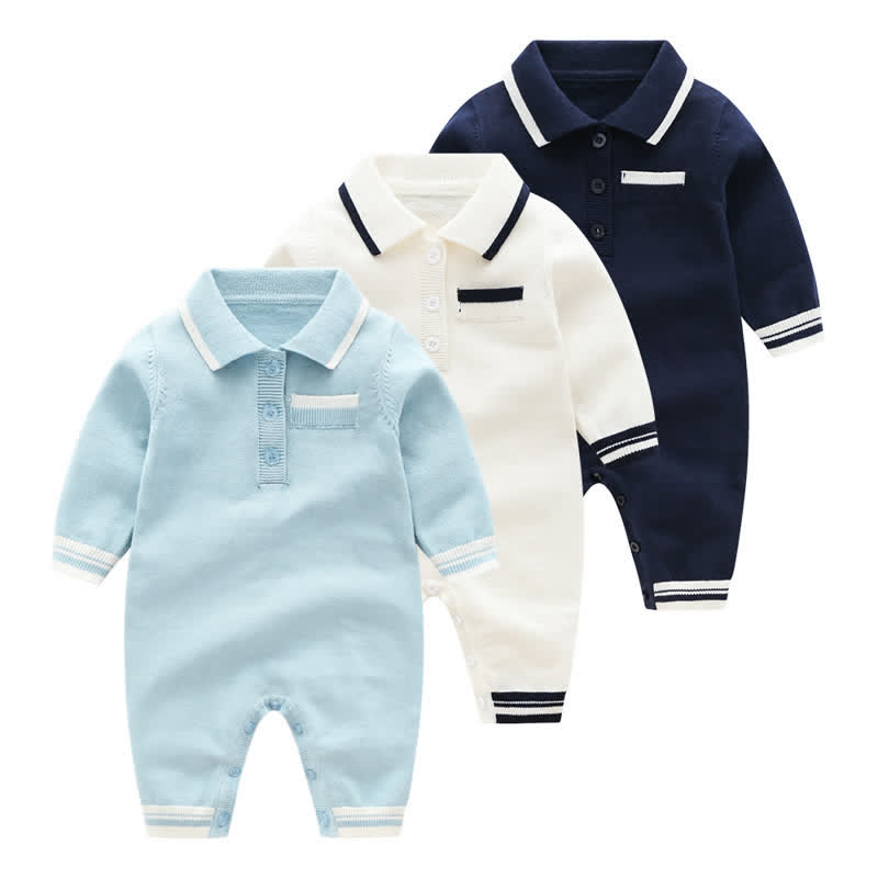 Baby Boy Lapel British-style Knit Romper