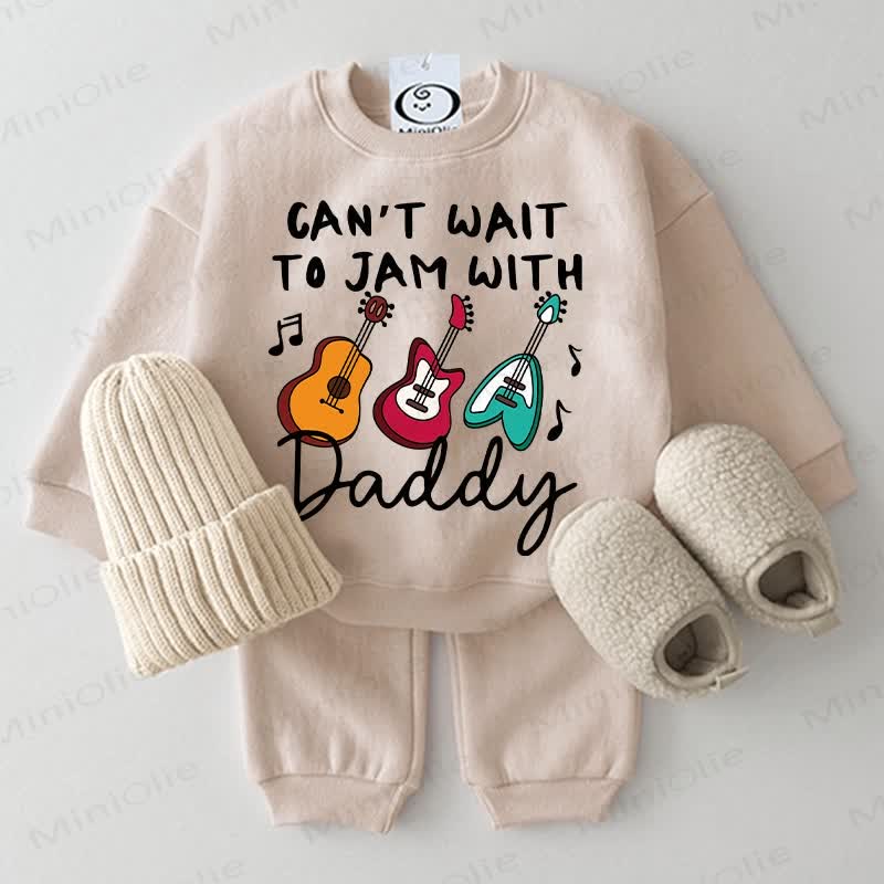 CAN'T WAIT TO JAM WITH DADDY Baby Guitar 2-piece Beige Set