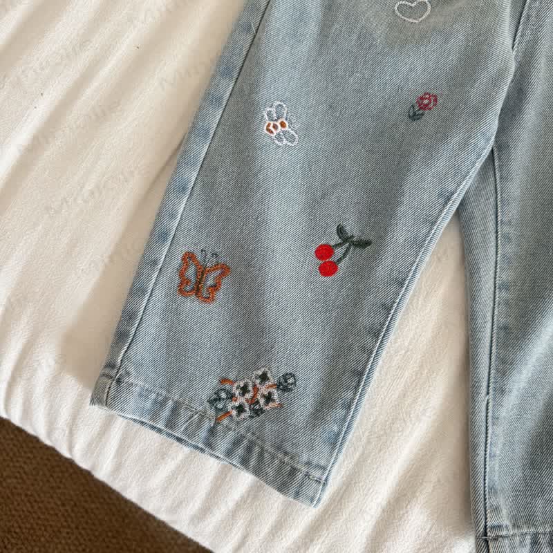 Baby Toddler Animal Plant Embroidered Denim Pants