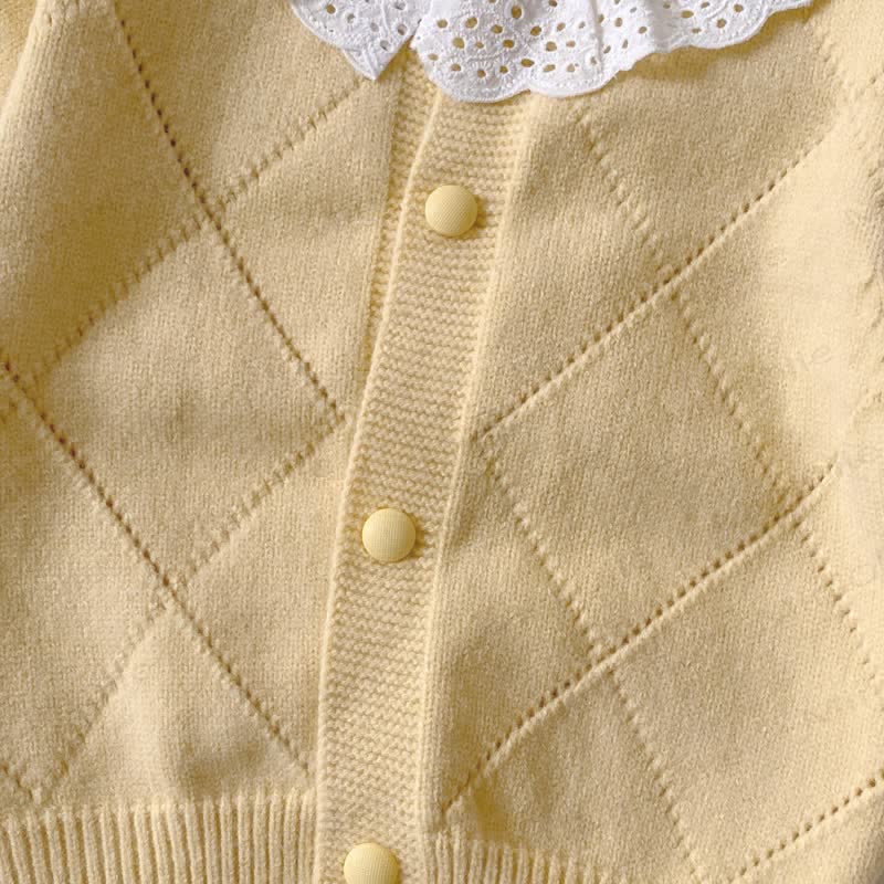 Baby Girl Lace Knitted Plaid 2-piece Set