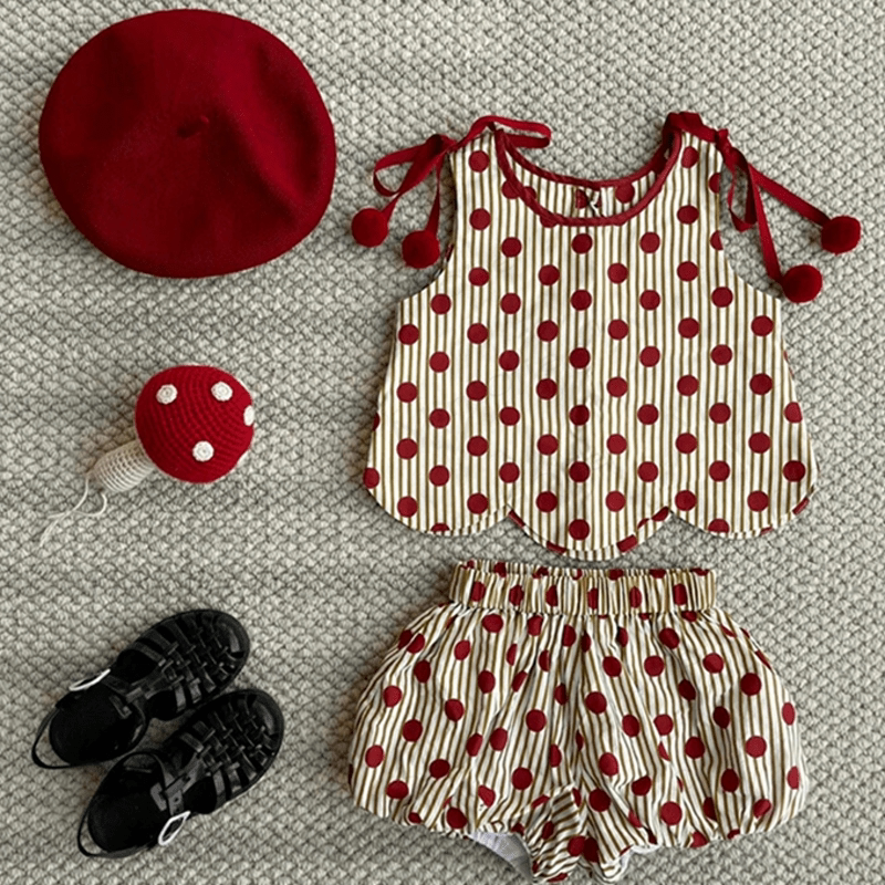 Baby Toddler 2-Piece Red Dots Striped Set