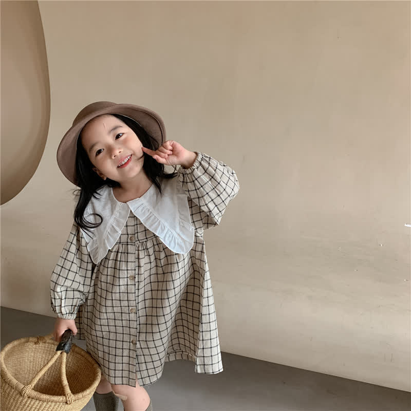 Toddler Peaked Lapel Plaid Sweet Dress