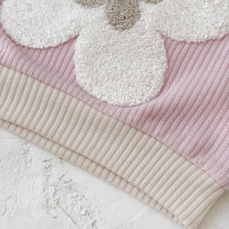Baby 2-Piece Flower Sweatshirt and Pants Ribbed Set