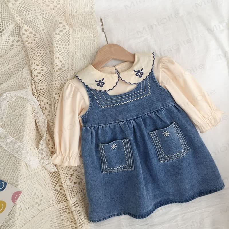 Toddler Girl Embroidered Sleeveless Denim Dress