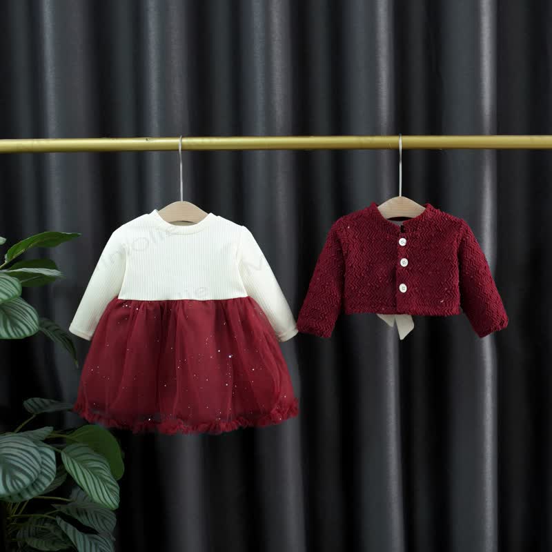 Baby Ribbed Mesh Dress and Cardigan